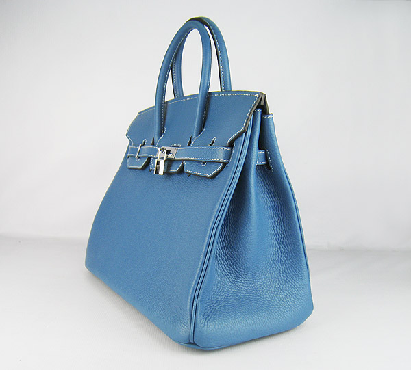 High Quality Fake Hermes 35CM Embossed Veins Leather Bag Bule 6089